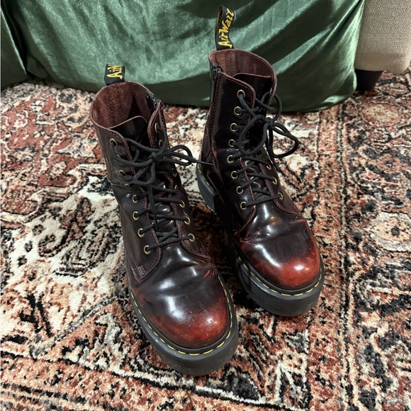 Dr. Martens Dark Red Leather Lace-Up Boots - Picture 1 of 10